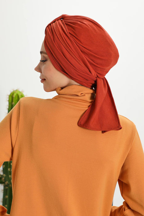 Winter Scarf Turban for Women, Stretch Ribbed Fabric Turban with Scarf, Elegant One-Size Winter Headwear,B-80RB