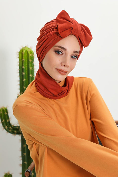 Winter Scarf Turban for Women, Stretch Ribbed Fabric Turban with Scarf, Elegant One-Size Winter Headwear,B-80RB