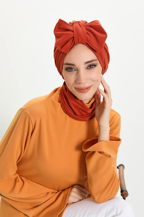 Winter Scarf Turban for Women, Stretch Ribbed Fabric Turban with Scarf, Elegant One-Size Winter Headwear,B-80RB