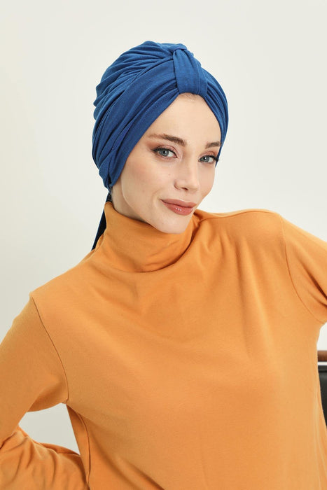 Winter Scarf Turban for Women, Stretch Ribbed Fabric Turban with Scarf, Elegant One-Size Winter Headwear,B-80RB