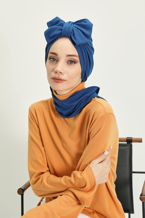 Winter Scarf Turban for Women, Stretch Ribbed Fabric Turban with Scarf, Elegant One-Size Winter Headwear,B-80RB