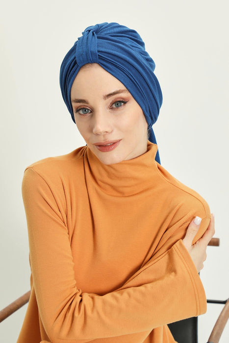 Winter Scarf Turban for Women, Stretch Ribbed Fabric Turban with Scarf, Elegant One-Size Winter Headwear,B-80RB