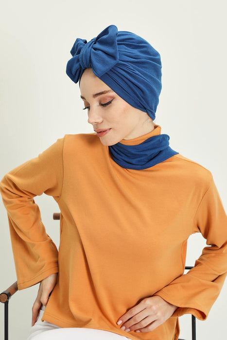 Winter Scarf Turban for Women, Stretch Ribbed Fabric Turban with Scarf, Elegant One-Size Winter Headwear,B-80RB