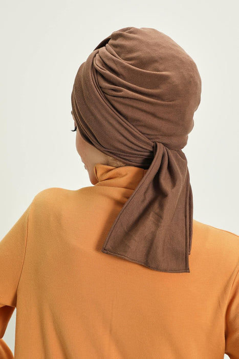 Winter Scarf Turban for Women, Stretch Ribbed Fabric Turban with Scarf, Elegant One-Size Winter Headwear,B-80RB