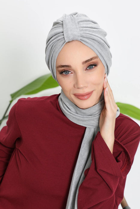 Winter Scarf Turban for Women, Stretch Ribbed Fabric Turban with Scarf, Elegant One-Size Winter Headwear,B-80RB