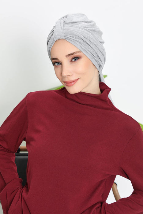 Winter Scarf Turban for Women, Stretch Ribbed Fabric Turban with Scarf, Elegant One-Size Winter Headwear,B-80RB