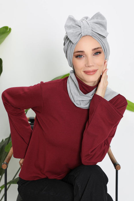 Winter Scarf Turban for Women, Stretch Ribbed Fabric Turban with Scarf, Elegant One-Size Winter Headwear,B-80RB