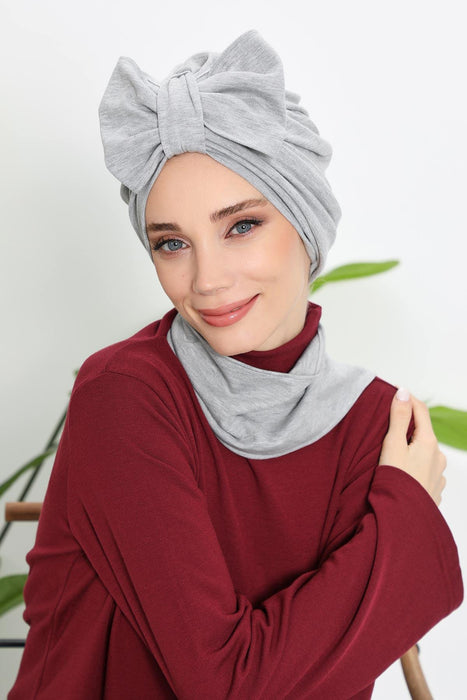 Winter Scarf Turban for Women, Stretch Ribbed Fabric Turban with Scarf, Elegant One-Size Winter Headwear,B-80RB