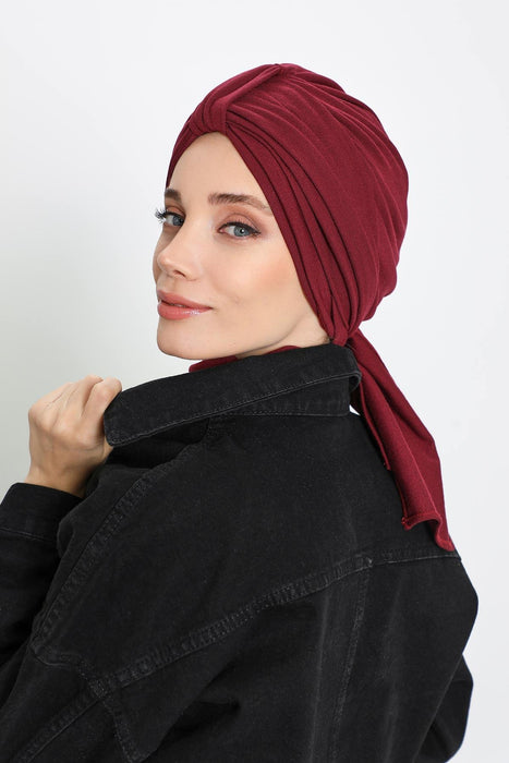 Winter Scarf Turban for Women, Stretch Ribbed Fabric Turban with Scarf, Elegant One-Size Winter Headwear,B-80RB