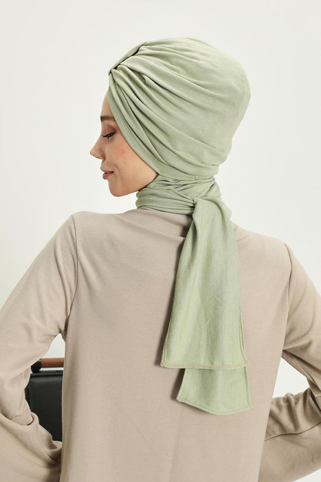 Winter Scarf Turban for Women, Stretch Ribbed Fabric Turban with Scarf, Elegant One-Size Winter Headwear,B-80RB