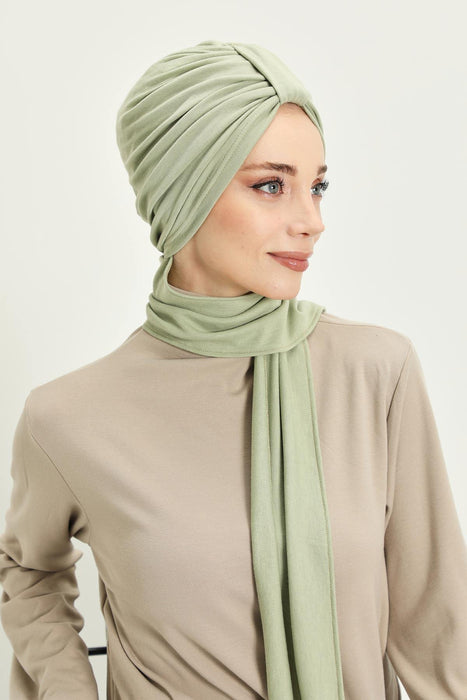 Winter Scarf Turban for Women, Stretch Ribbed Fabric Turban with Scarf, Elegant One-Size Winter Headwear,B-80RB