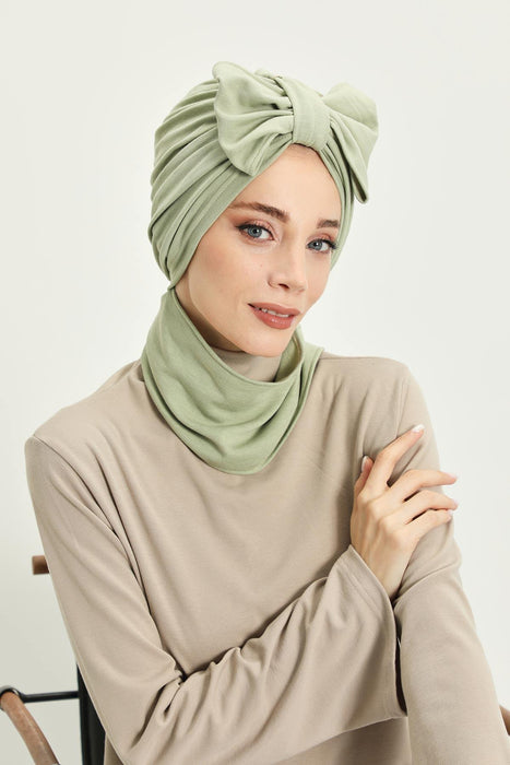 Winter Scarf Turban for Women, Stretch Ribbed Fabric Turban with Scarf, Elegant One-Size Winter Headwear,B-80RB