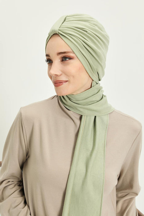 Winter Scarf Turban for Women, Stretch Ribbed Fabric Turban with Scarf, Elegant One-Size Winter Headwear,B-80RB