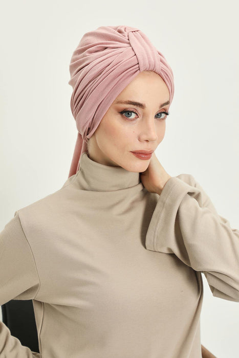 Winter Scarf Turban for Women, Stretch Ribbed Fabric Turban with Scarf, Elegant One-Size Winter Headwear,B-80RB