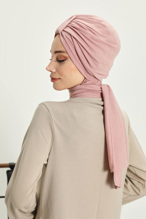 Winter Scarf Turban for Women, Stretch Ribbed Fabric Turban with Scarf, Elegant One-Size Winter Headwear,B-80RB