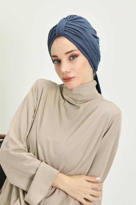 Winter Scarf Turban for Women, Stretch Ribbed Fabric Turban with Scarf, Elegant One-Size Winter Headwear,B-80RB