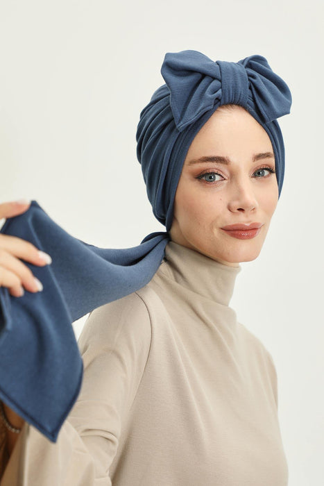 Winter Scarf Turban for Women, Stretch Ribbed Fabric Turban with Scarf, Elegant One-Size Winter Headwear,B-80RB