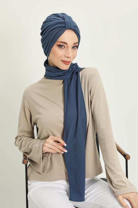 Winter Scarf Turban for Women, Stretch Ribbed Fabric Turban with Scarf, Elegant One-Size Winter Headwear,B-80RB