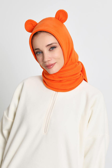 Windproof Fleece Hooded Hat with Ears, Women's Polar Fleece Hood with Scarf, Cozy Fleece Hooded Scarf for Women,B-83PL