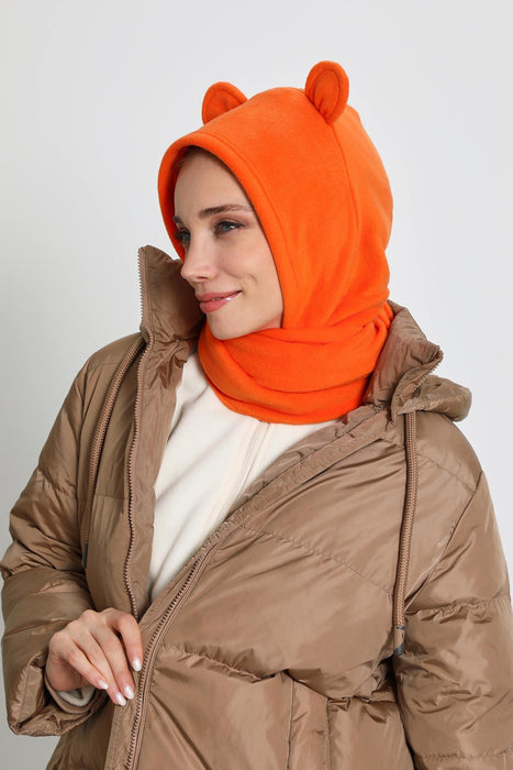 Windproof Fleece Hooded Hat with Ears, Women's Polar Fleece Hood with Scarf, Cozy Fleece Hooded Scarf for Women,B-83PL