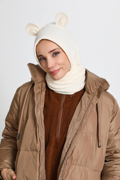 Windproof Fleece Hooded Hat with Ears, Women's Polar Fleece Hood with Scarf, Cozy Fleece Hooded Scarf for Women,B-83PL