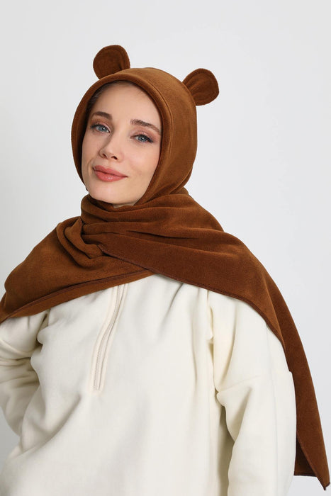 Windproof Fleece Hooded Hat with Ears, Women's Polar Fleece Hood with Scarf, Cozy Fleece Hooded Scarf for Women,B-83PL