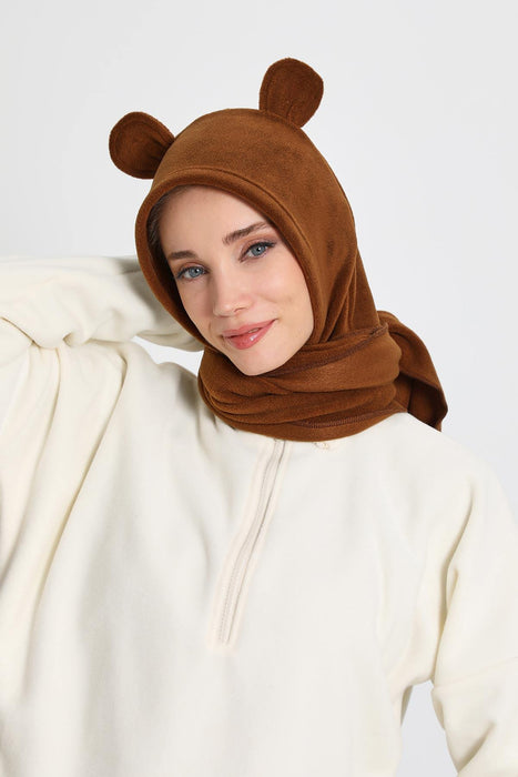 Windproof Fleece Hooded Hat with Ears, Women's Polar Fleece Hood with Scarf, Cozy Fleece Hooded Scarf for Women,B-83PL