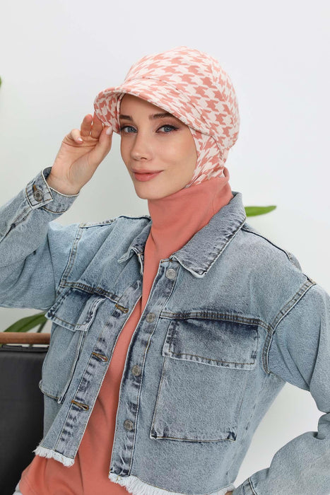 Winter Patterned Turban with Removable Visor, Women's Polyviscose Stretch Headwrap, Stylish One-Size Headscarf for Cold Weather,B-82DIV