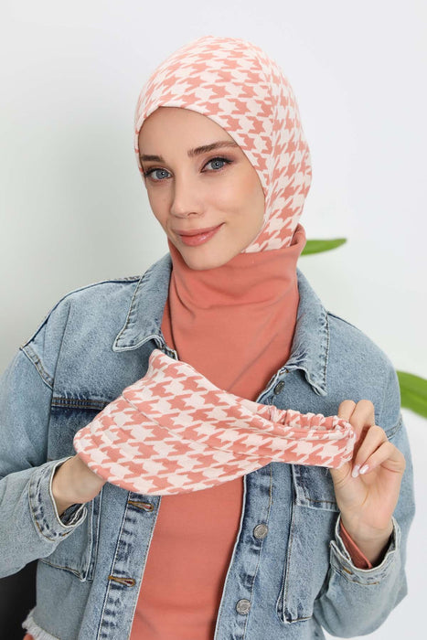 Winter Patterned Turban with Removable Visor, Women's Polyviscose Stretch Headwrap, Stylish One-Size Headscarf for Cold Weather,B-82DIV