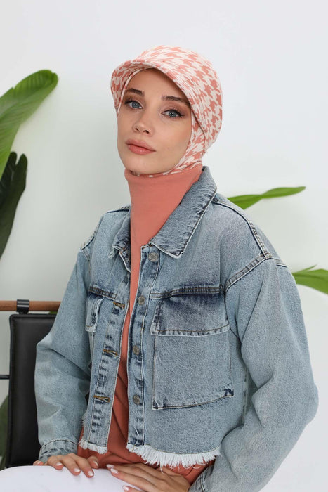 Winter Patterned Turban with Removable Visor, Women's Polyviscose Stretch Headwrap, Stylish One-Size Headscarf for Cold Weather,B-82DIV