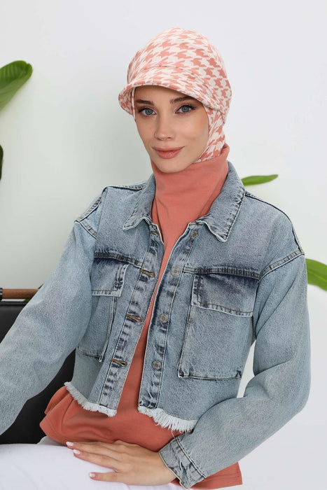 Winter Patterned Turban with Removable Visor, Women's Polyviscose Stretch Headwrap, Stylish One-Size Headscarf for Cold Weather,B-82DIV