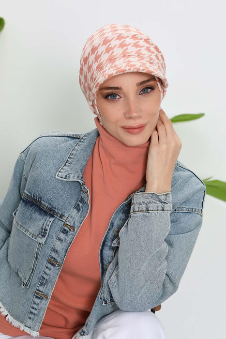 Winter Patterned Turban with Removable Visor, Women's Polyviscose Stretch Headwrap, Stylish One-Size Headscarf for Cold Weather,B-82DIV