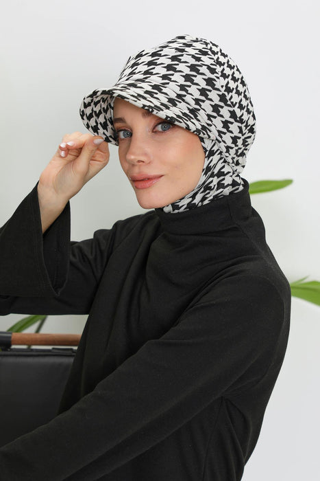 Winter Patterned Turban with Removable Visor, Women's Polyviscose Stretch Headwrap, Stylish One-Size Headscarf for Cold Weather,B-82DIV