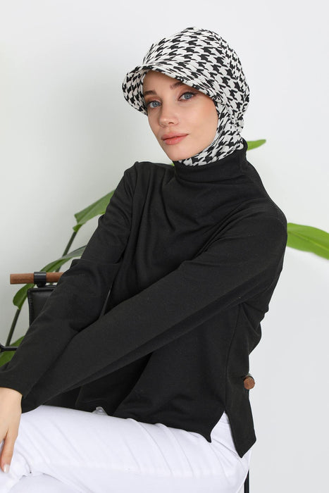 Winter Patterned Turban with Removable Visor, Women's Polyviscose Stretch Headwrap, Stylish One-Size Headscarf for Cold Weather,B-82DIV