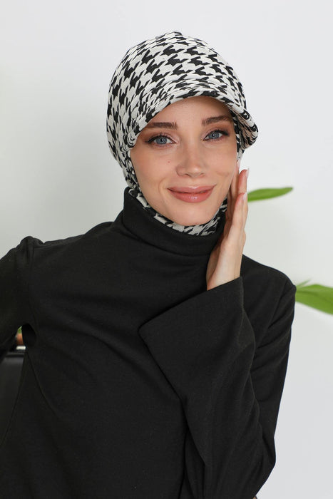 Winter Patterned Turban with Removable Visor, Women's Polyviscose Stretch Headwrap, Stylish One-Size Headscarf for Cold Weather,B-82DIV