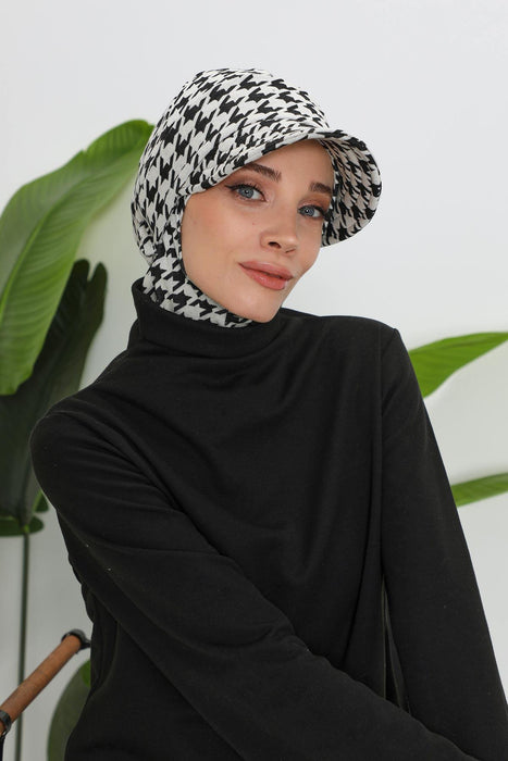 Winter Patterned Turban with Removable Visor, Women's Polyviscose Stretch Headwrap, Stylish One-Size Headscarf for Cold Weather,B-82DIV