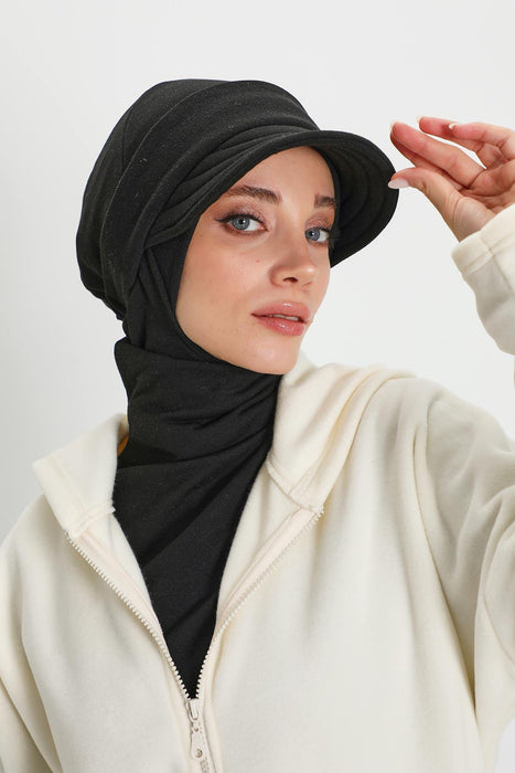 Detachable Visor Winter Turban for Women, Ribbed Polyviscose Stretch Headwrap, Stylish One-Size Cap for Cold Weather,B-82RB