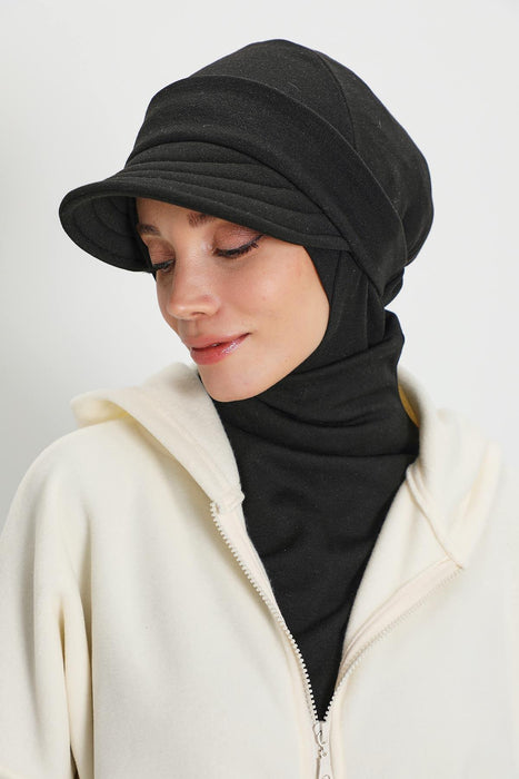 Detachable Visor Winter Turban for Women, Ribbed Polyviscose Stretch Headwrap, Stylish One-Size Cap for Cold Weather,B-82RB