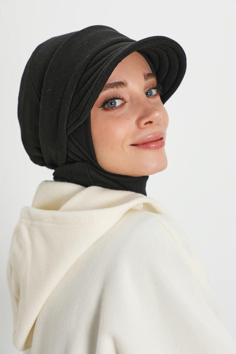 Detachable Visor Winter Turban for Women, Ribbed Polyviscose Stretch Headwrap, Stylish One-Size Cap for Cold Weather,B-82RB