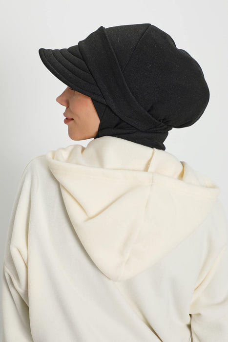 Detachable Visor Winter Turban for Women, Ribbed Polyviscose Stretch Headwrap, Stylish One-Size Cap for Cold Weather,B-82RB