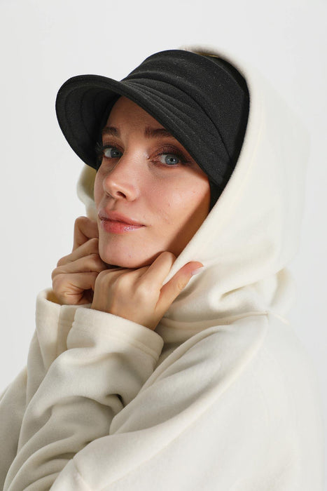 Detachable Visor Winter Turban for Women, Ribbed Polyviscose Stretch Headwrap, Stylish One-Size Cap for Cold Weather,B-82RB