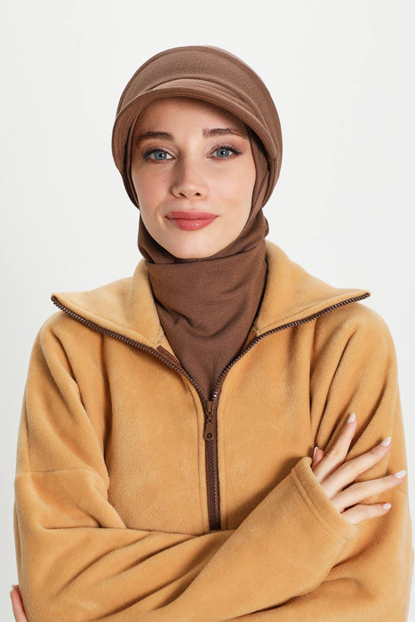 Detachable Visor Winter Turban for Women, Ribbed Polyviscose Stretch Headwrap, Stylish One-Size Cap for Cold Weather,B-82RB