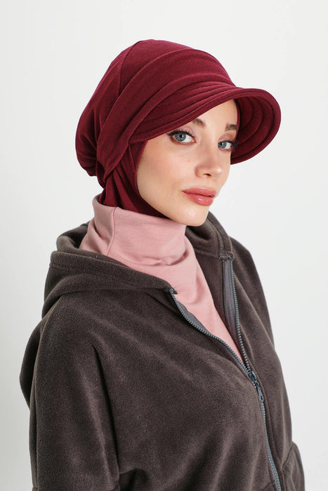 Detachable Visor Winter Turban for Women, Ribbed Polyviscose Stretch Headwrap, Stylish One-Size Cap for Cold Weather,B-82RB