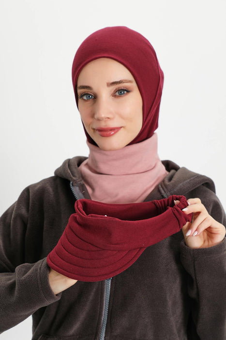 Detachable Visor Winter Turban for Women, Ribbed Polyviscose Stretch Headwrap, Stylish One-Size Cap for Cold Weather,B-82RB