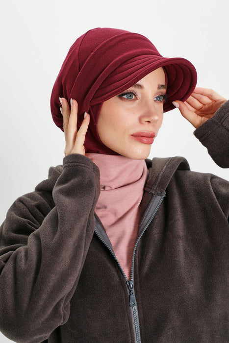 Detachable Visor Winter Turban for Women, Ribbed Polyviscose Stretch Headwrap, Stylish One-Size Cap for Cold Weather,B-82RB