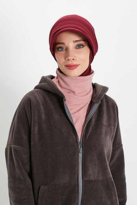 Detachable Visor Winter Turban for Women, Ribbed Polyviscose Stretch Headwrap, Stylish One-Size Cap for Cold Weather,B-82RB