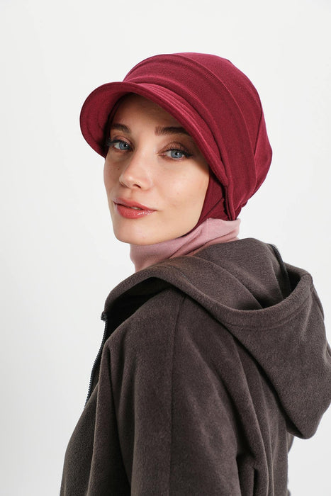 Detachable Visor Winter Turban for Women, Ribbed Polyviscose Stretch Headwrap, Stylish One-Size Cap for Cold Weather,B-82RB