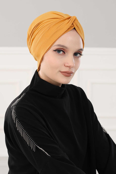 Adjustable Cotton Bandana for Women, Flexible Bandana Headwear, High Quality Full Head Covering Headscarf, Plain Colour Muslim Hijab,B-47 Mustard Yellow