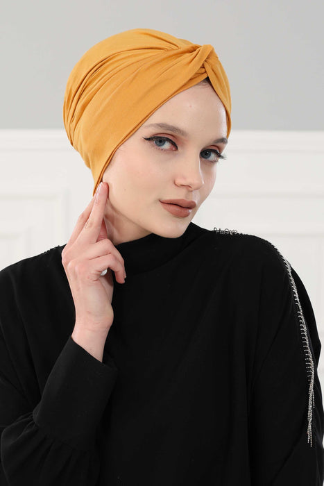 Adjustable Cotton Bandana for Women, Flexible Bandana Headwear, High Quality Full Head Covering Headscarf, Plain Colour Muslim Hijab,B-47 Mustard Yellow
