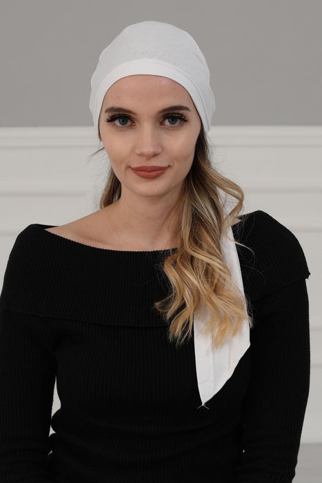 Adjustable Cotton Bandana for Women, Flexible Bandana Headwear, High Quality Full Head Covering Headscarf, Plain Colour Muslim Hijab,B-47 White